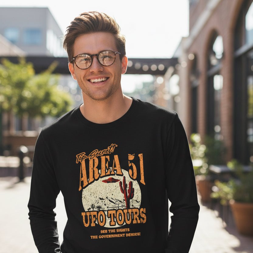 Long - sleeve - Area 51 UFO Tours Long Sleeve | Alien & UFO | Unisex Long Sleeve Tee - Guldan 2400 from Crypto Zoo Tees