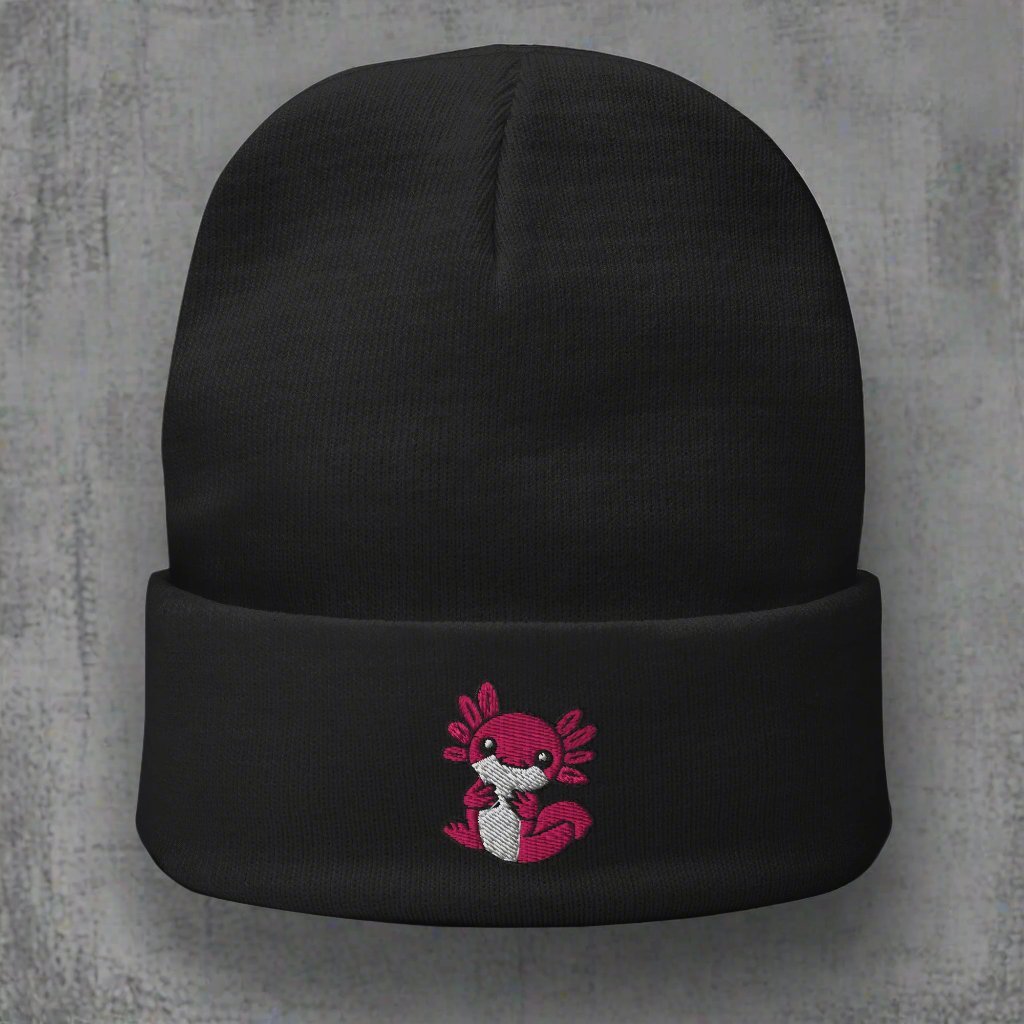 - Axolotl Embroidered Beanie - Cozy Hat with Cute Axolotl Design from Crypto Zoo Tees