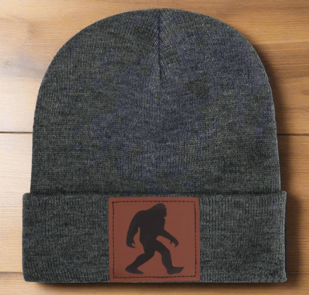 - Bigfoot Leather Patch Beanie | Hats & Beanies | Sasquatch Hat from Crypto Zoo Tees