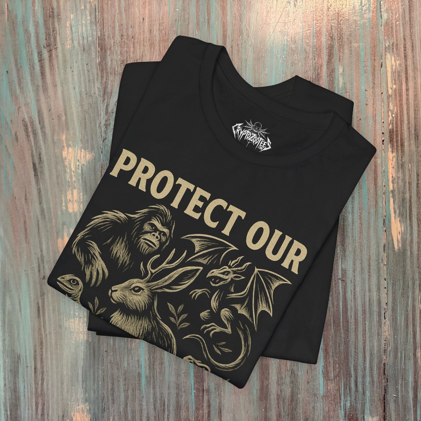 T-Shirt - Cryptid T-Shirt Protect Our Cryptids Tee Bigfoot Jersey Devil Lizard People Jackalope Shirt Black Tee Paranormal Style Gift For Fan from Crypto Zoo Tees