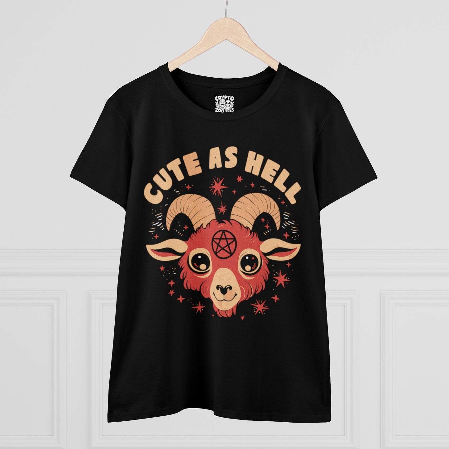 T - Shirt - Cute As Hell Pentagram Goat Gothic Metal Humor | Women's T - Shirt | Cotton Tee from Crypto Zoo Tees