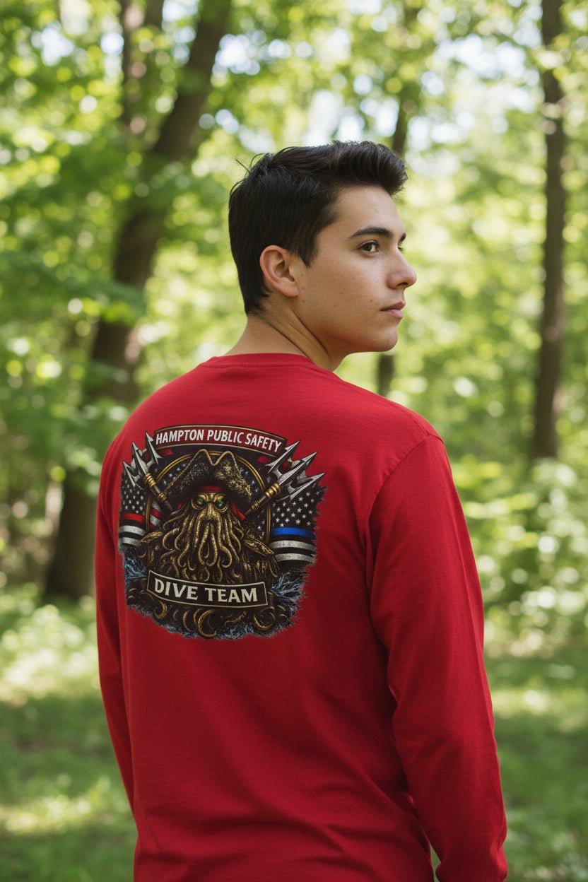 Long - sleeve - Diver Down Flag Long Sleeve Shirt - Hampton Dive Team from Crypto Zoo Tees