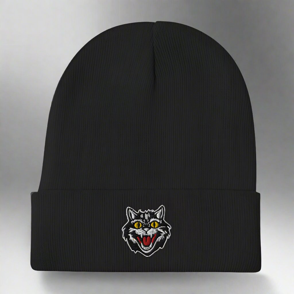- Halloween Stray Cat | Embroidered Beanie | Winter Hat from Crypto Zoo Tees