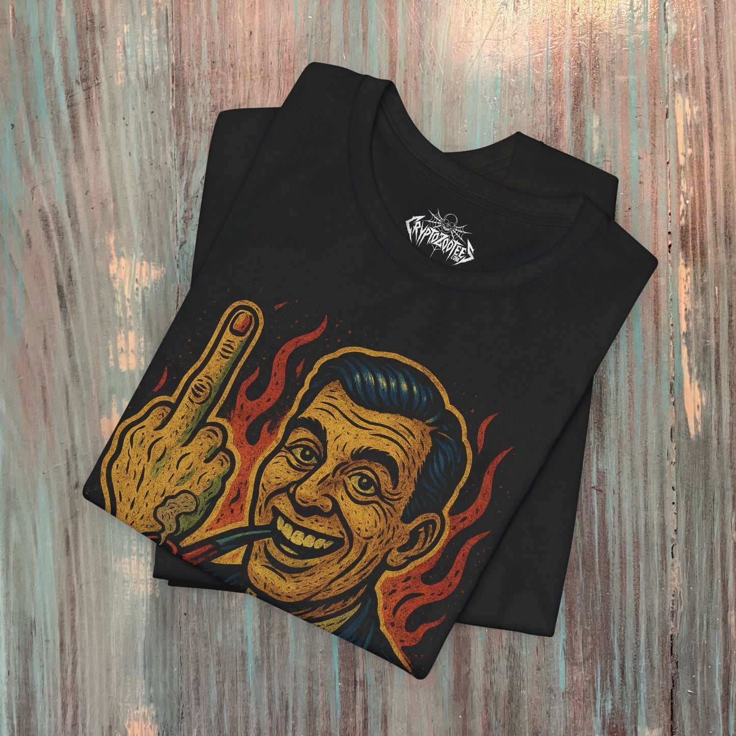 T-Shirt - Middle Finger T-Shirt Funny 50s Man With Pipe Tee Lowbrow Art Graphic Shirt Black Tee Retro Humor Style Gift For Sarcastic Guy from Crypto Zoo Tees