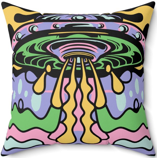 Psychedelic UFO Square Throw Pillow Trippy Alien Home Decor Crypto Zoo Tees