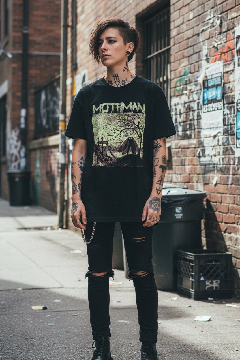 T-Shirt - Mothman Shirt | Unisex Heavy Cotton - Gildan 5000 | Mothman, Cryptids | Goth/Gothic from Crypto Zoo Tees