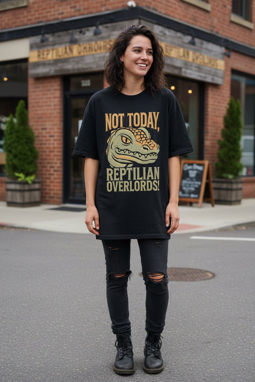 T-Shirt - Not Today Reptilian Overlords | Unisex Heavy Vintage - Unisex Comfort Colors 1717 | Alien & UFO | Punk from Crypto Zoo Tees