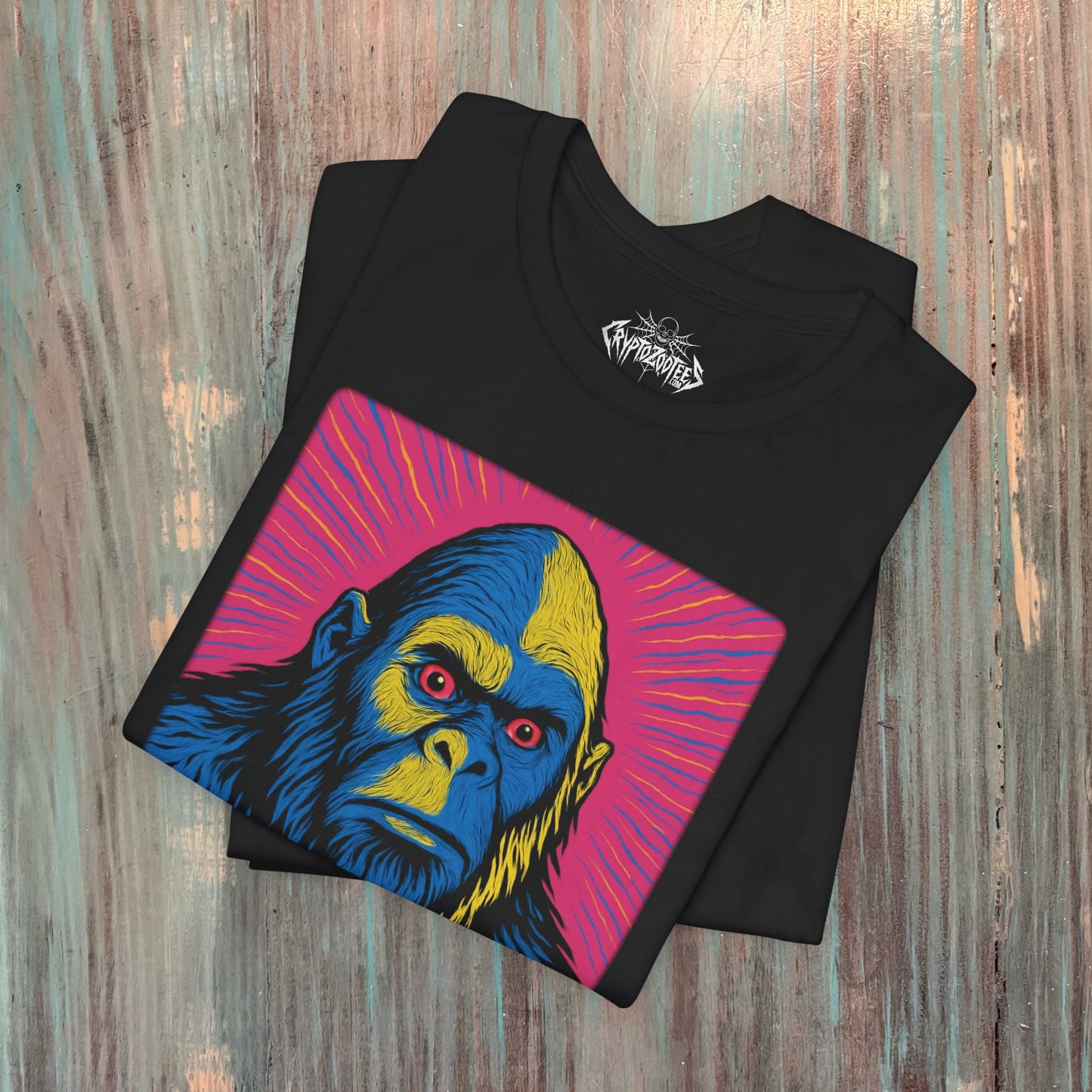 T-Shirt - Sasquatch T-Shirt Psychedelic Bigfoot Shirt Trippy Hippy Tee Black Tee Colorful Cryptid Graphic Tee Boho Style Gift For Bigfoot Fan from Crypto Zoo Tees