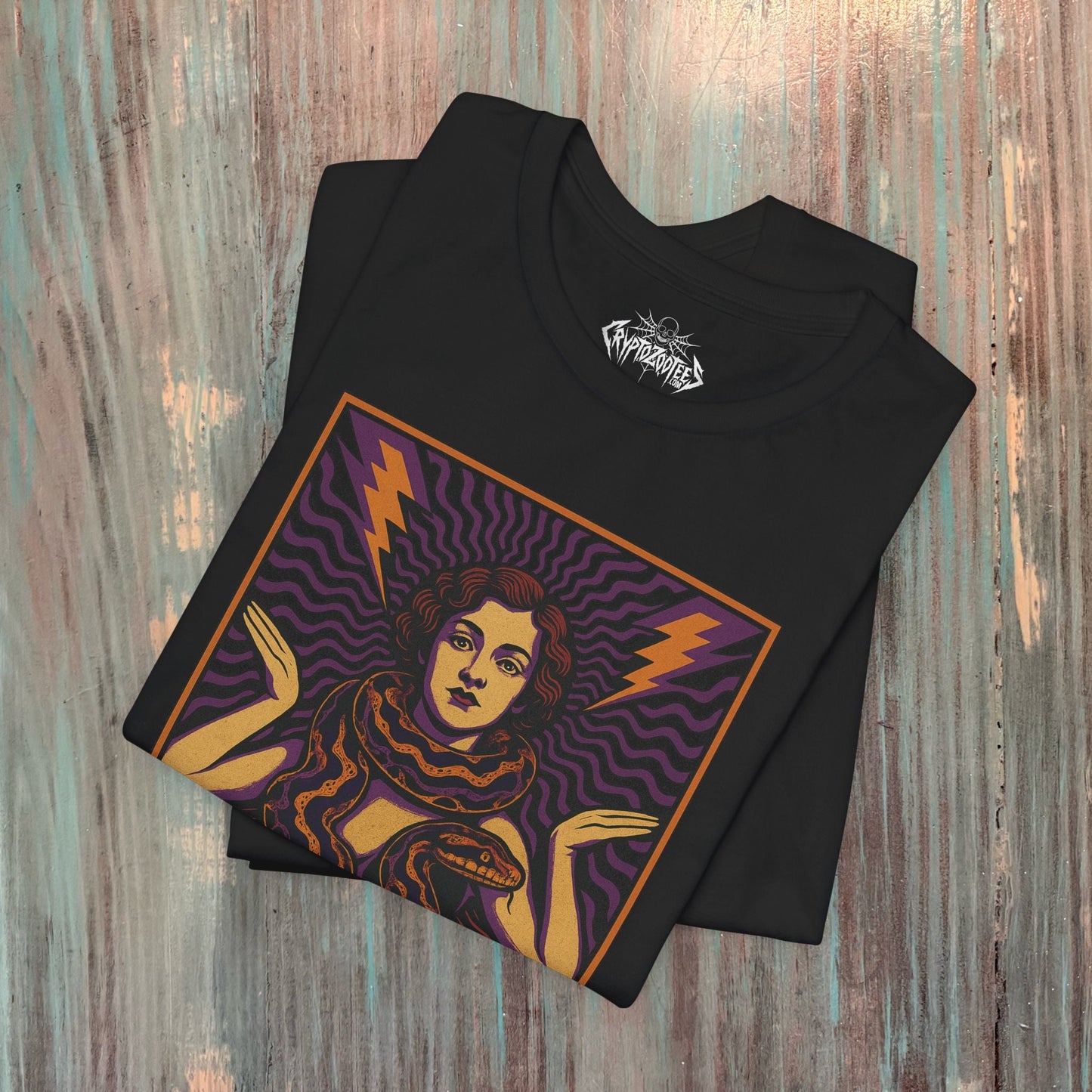 T-Shirt - Snake Lady Freakshow | Unisex T-shirt (Bella+Canvas 3001) | Horror, Art Artists | Retro Vintage, Psychedelic from Crypto Zoo Tees