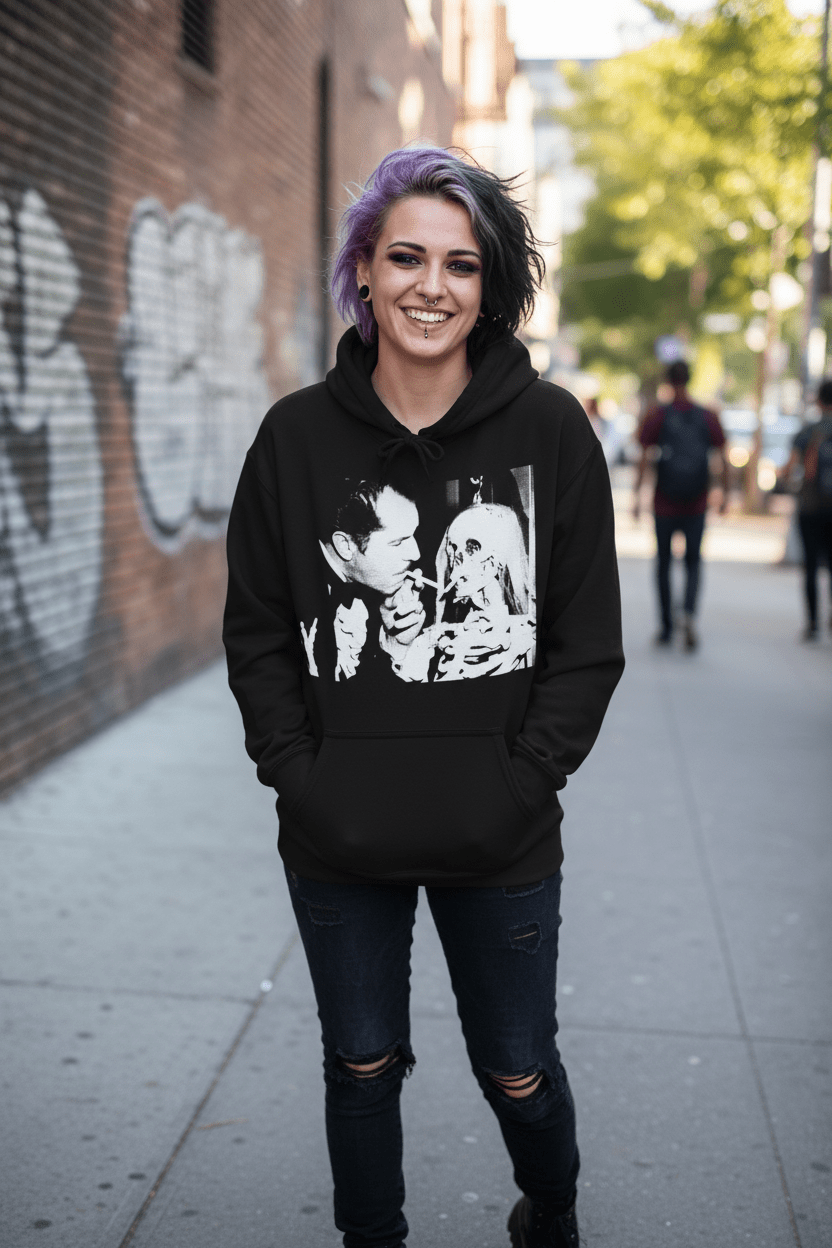 T-Shirt - Vincent Price Skeleton 2 Sided Hoodie | Horror, Skulls & Skeletons | Unisex Pullover Hoodie - Gildan from Crypto Zoo Tees