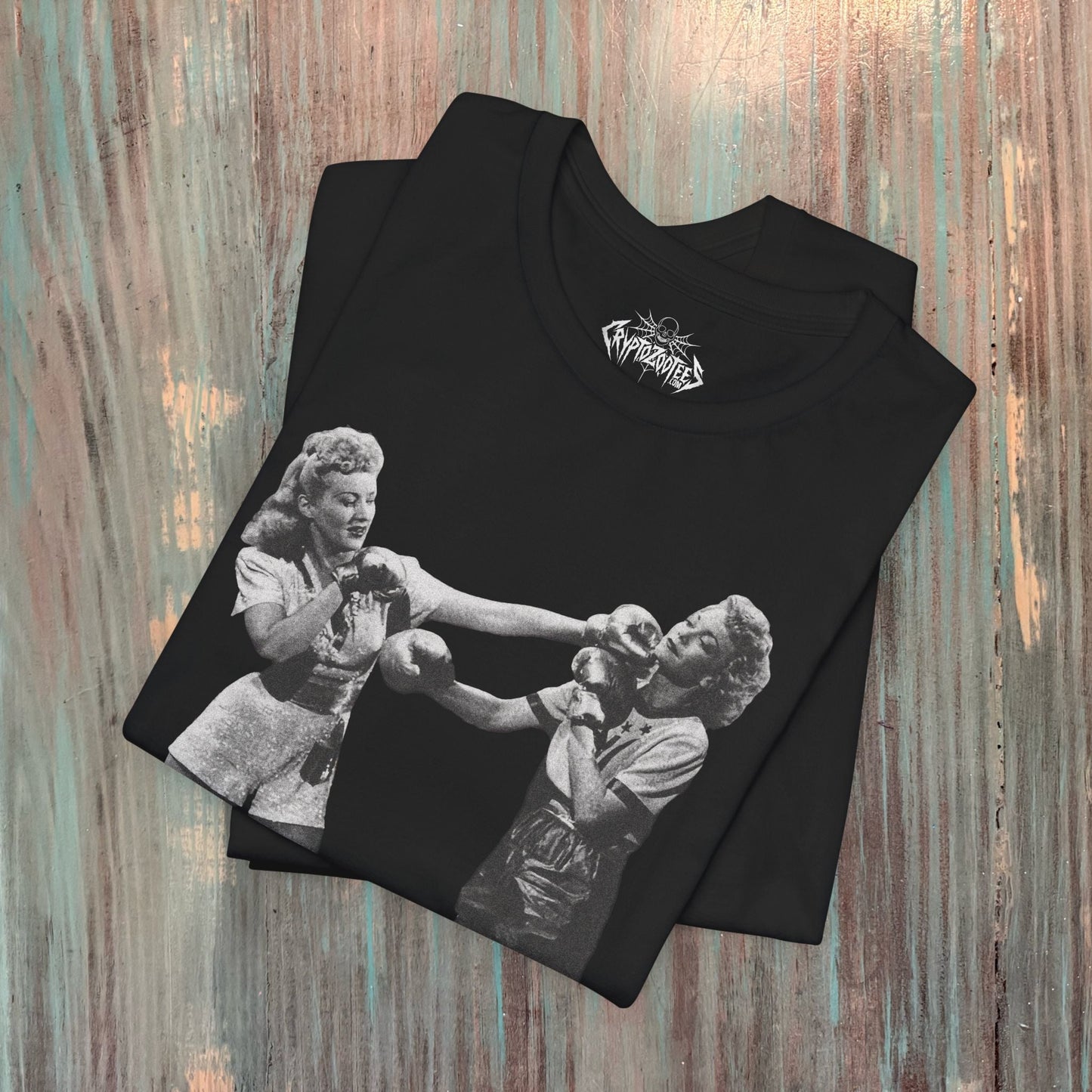 T-Shirt - Women's Boxing T-Shirt Vintage Lady Fighter Tee Feminist Graphic Shirt Black Tee Retro Style Strong Woman Tee Gift For Feminist from Crypto Zoo Tees