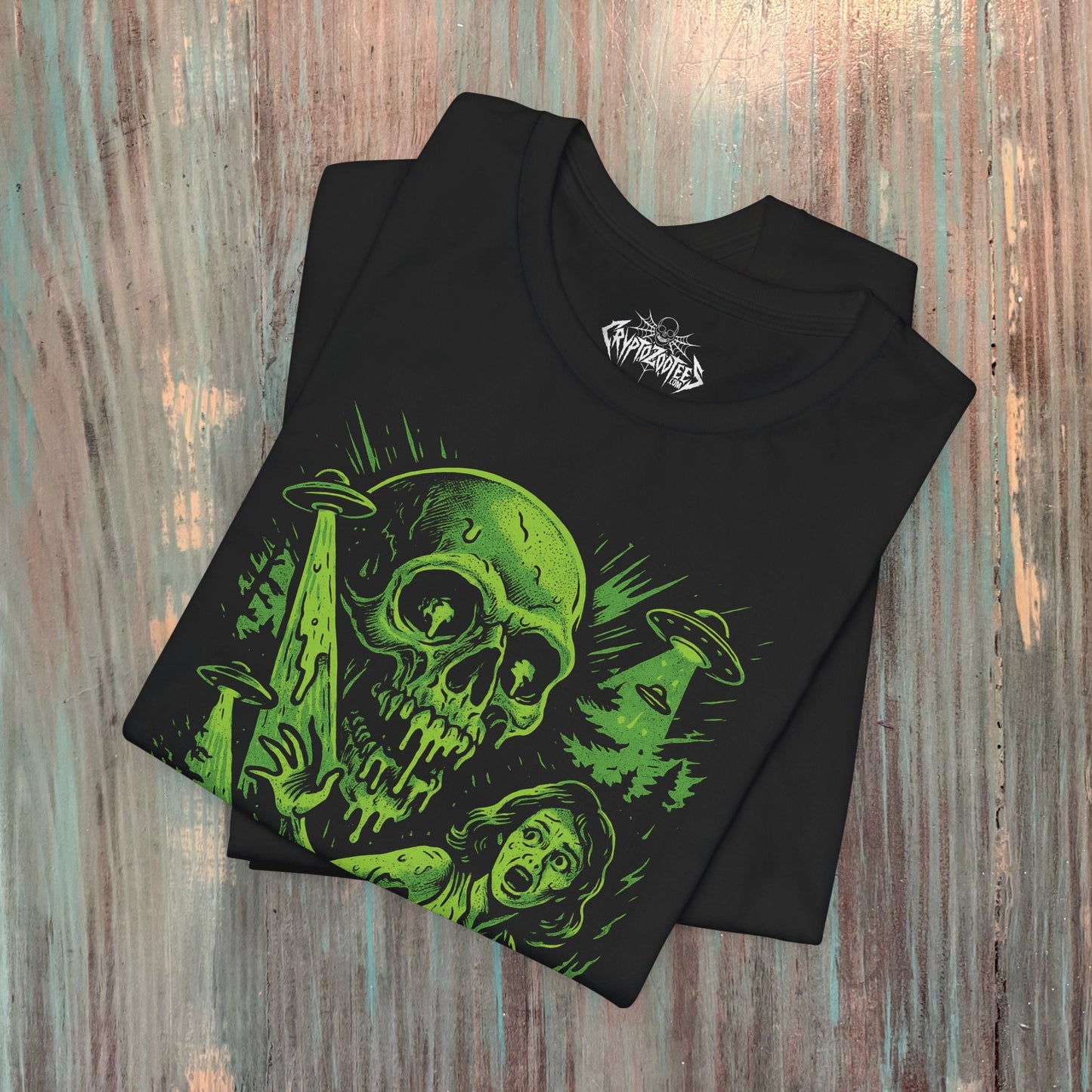 T-Shirt - Zombies From Outer Space T-Shirt Retro Horror Sci Fi Tee Vintage Alien Zombie Shirt Black Tee B Movie Style Gift For Horror Fan from Crypto Zoo Tees