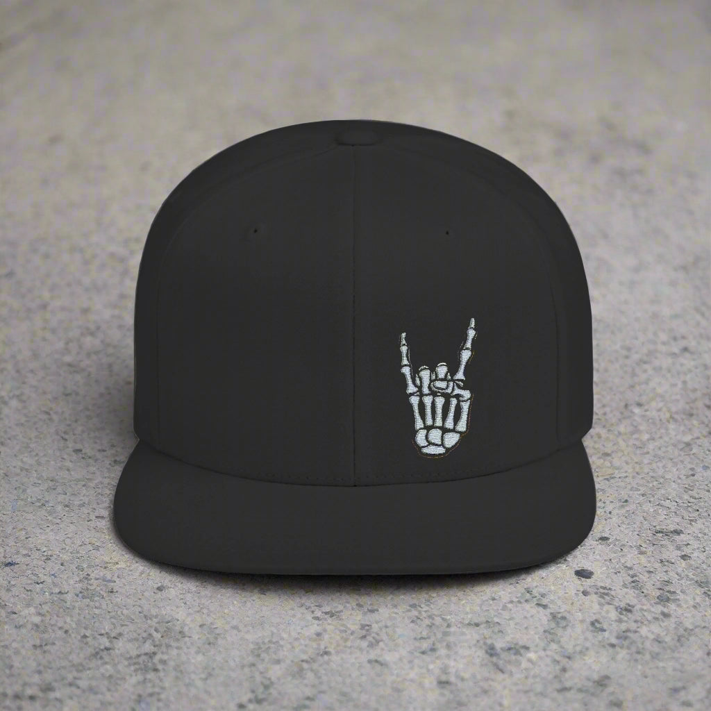 Metal Snapback Hat Skeleton Devil Horn Fingers Flat Bill Cap Black Street Style Hat Goth Adjustable Cap Gift For Rock FansSkeleton Metal Devil Horn Fingers | Hats & Beanies | Skulls & Skeletons, Metal | Metal