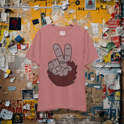 T-Shirt - Bigfoot Peace Sign Hand Funny Tee | Bella + Canvas Unisex T-shirt from Crypto Zoo Tees