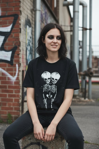 T-Shirt - 2 Headed Skeleton | Light Fitted - Unisex Bella+Canvas 3001 | Skulls & Skeletons | Goth/Gothic, Punk from Crypto Zoo Tees