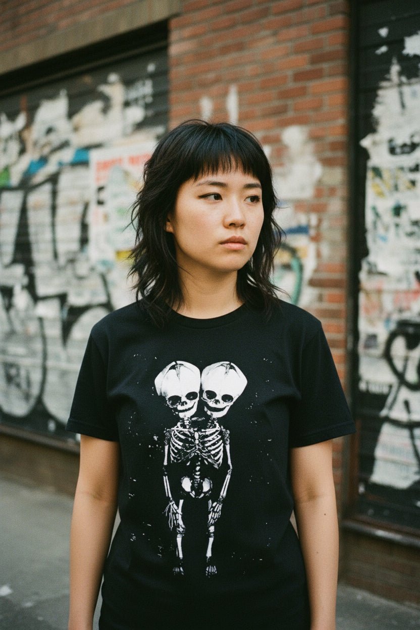 T-Shirt - 2 Headed Skeleton | Light Fitted - Unisex Bella+Canvas 3001 | Skulls & Skeletons | Goth/Gothic, Punk from Crypto Zoo Tees