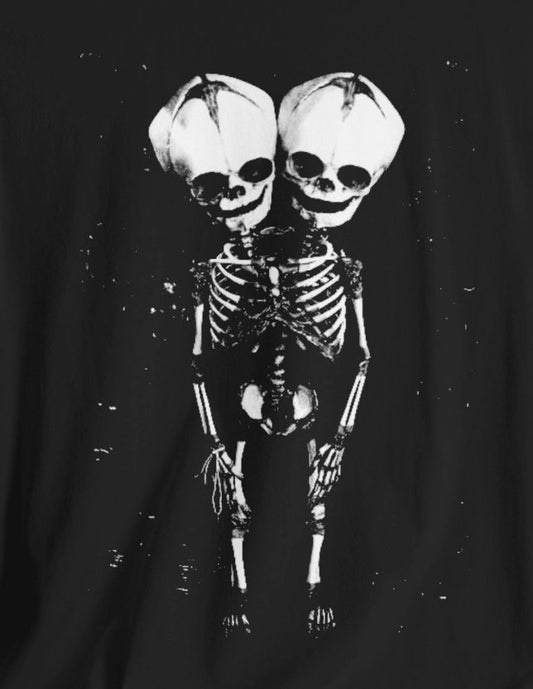 Long-sleeve - 2 Headed Skeleton Long Sleeve T-shirt - Unisex - Punk Goth Metal - Longsleeve Tees from Crypto Zoo Tees