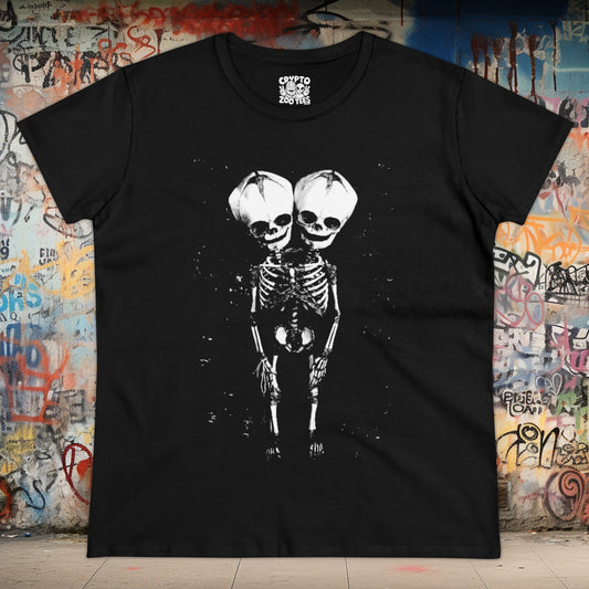 T-Shirt - 2 Headed Skeleton | Punk Goth | Women's T-Shirt | Cotton Tee from Crypto Zoo Tees