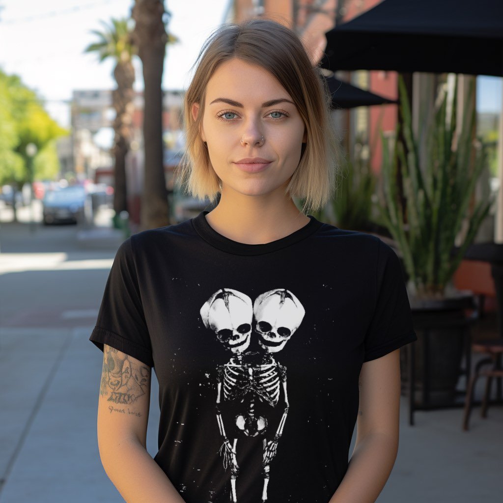 T-Shirt - 2 Headed Skeleton | Punk Goth | Women's T-Shirt | Cotton Tee | Ladies Tee from Crypto Zoo Tees