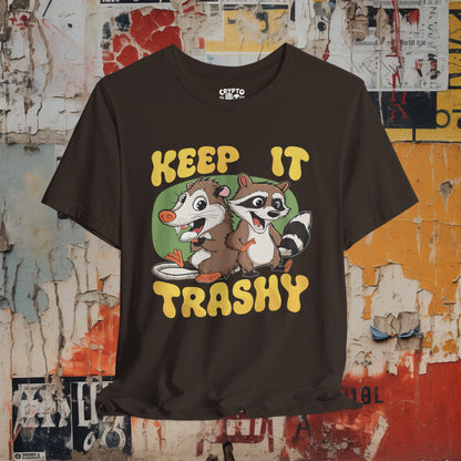 T-Shirt - Keep It Trashy Racoon and Oppossum | Unisex Bella+Canvas T-shirt | Funny Tee | Multiple Colors! from Crypto Zoo Tees