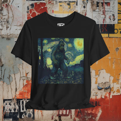 Bigfoot Van Gogh Tee - Funny Cryptid Art T-Shirt, Starry Night Bigfoot Graphic Tee, Unisex Quirky Shirt, Unique Gift for Art and Bigfoot Fans