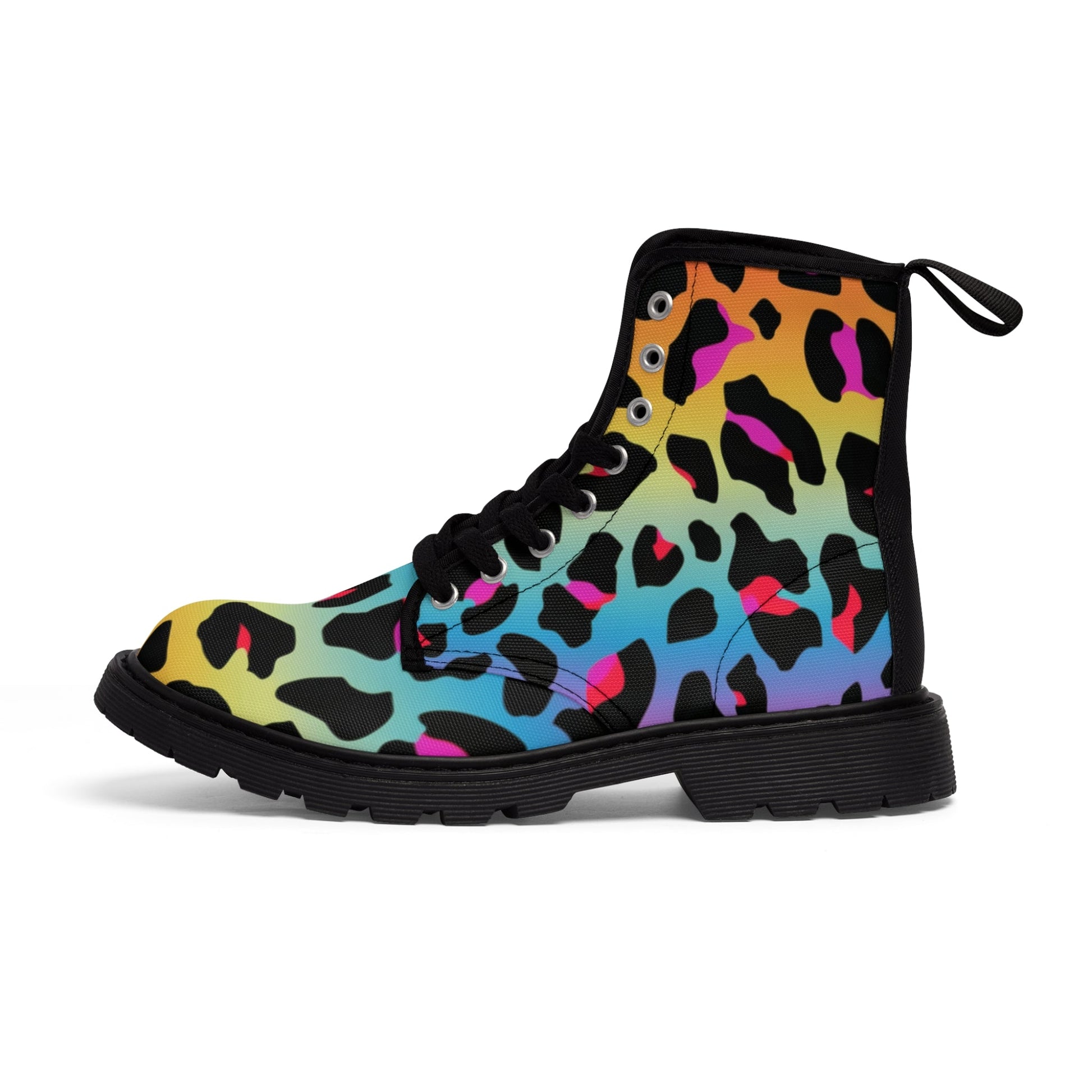 Shoes - 80's Neon Multi - Color Leopard Print Boots | Retro Animal Print Combat Boots | Punk Style Neon Leopard Boots | Women's Fashion Boots | Eco - Friendly Footwear from Crypto Zoo Tees