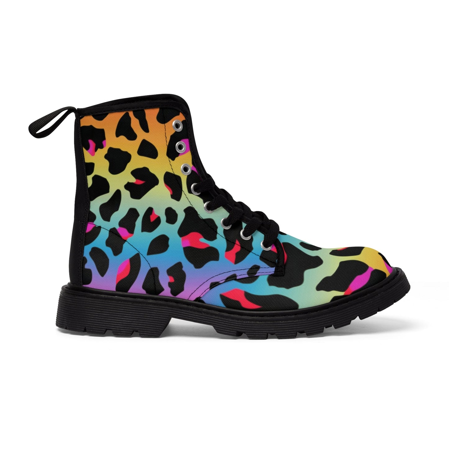 Shoes - 80's Neon Multi - Color Leopard Print Boots | Retro Animal Print Combat Boots | Punk Style Neon Leopard Boots | Women's Fashion Boots | Eco - Friendly Footwear from Crypto Zoo Tees