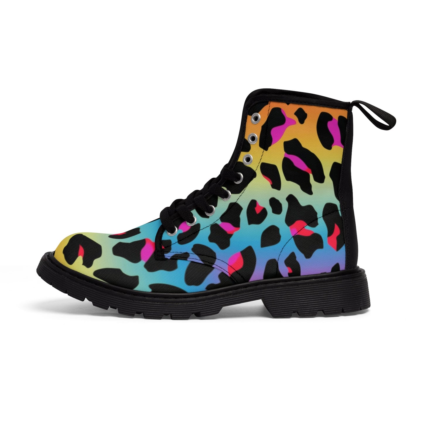 Shoes - 80's Neon Multi - Color Leopard Print Boots | Retro Animal Print Combat Boots | Punk Style Neon Leopard Boots | Women's Fashion Boots | Eco - Friendly Footwear from Crypto Zoo Tees