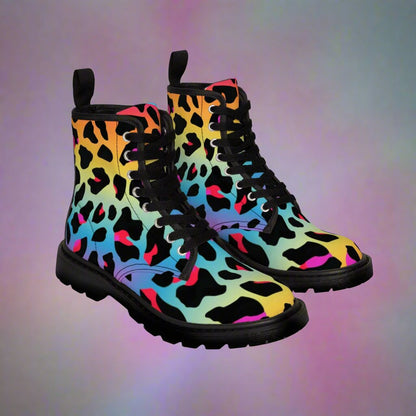 Shoes - 80's Neon Multi - Color Leopard Print Boots | Retro Animal Print Combat Boots | Punk Style Neon Leopard Boots | Women's Fashion Boots | Eco - Friendly Footwear from Crypto Zoo Tees