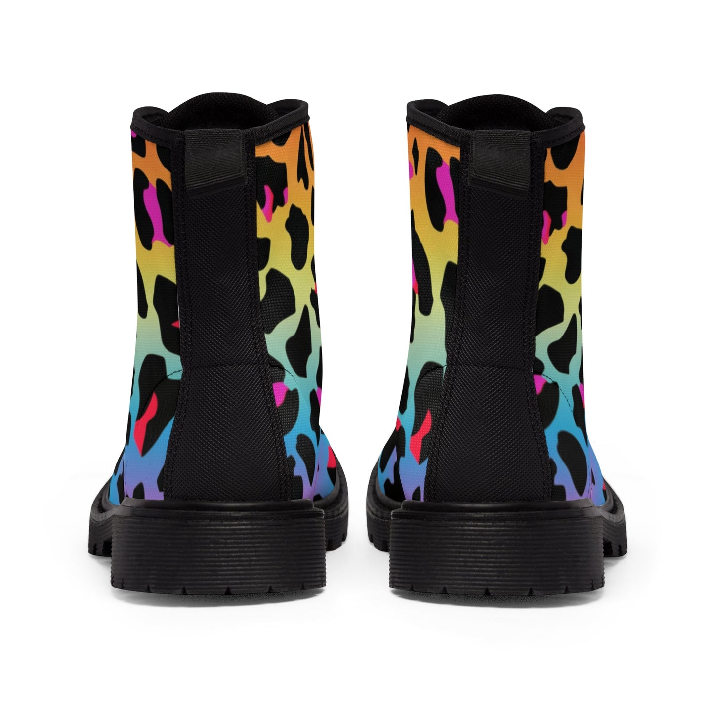 Shoes - 80's Neon Multi - Color Leopard Print Boots | Retro Animal Print Combat Boots | Punk Style Neon Leopard Boots | Women's Fashion Boots | Eco - Friendly Footwear from Crypto Zoo Tees