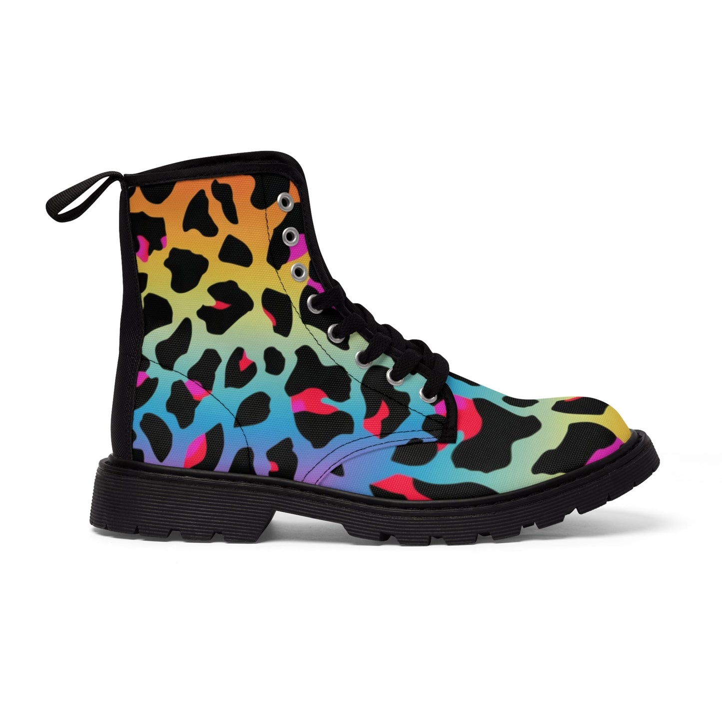 Shoes - 80's Neon Multi - Color Leopard Print Boots | Retro Animal Print Combat Boots | Punk Style Neon Leopard Boots | Women's Fashion Boots | Eco - Friendly Footwear from Crypto Zoo Tees