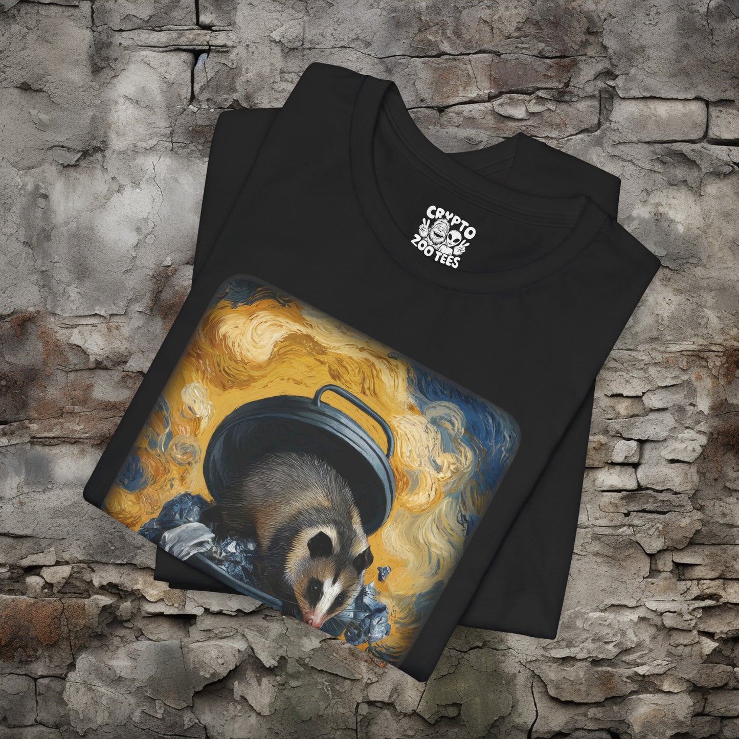 T-Shirt - Opposum Eating Trash Van Gogh Shirt | Bella+Canvas Tee | Funny Artist Shirt from Crypto Zoo Tees