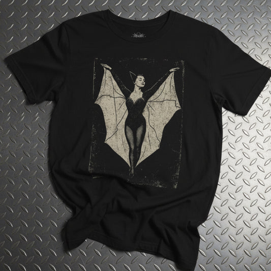 Bat Lady Goth Shirt Flat Lay Gildan 5000 Heavy Cotton