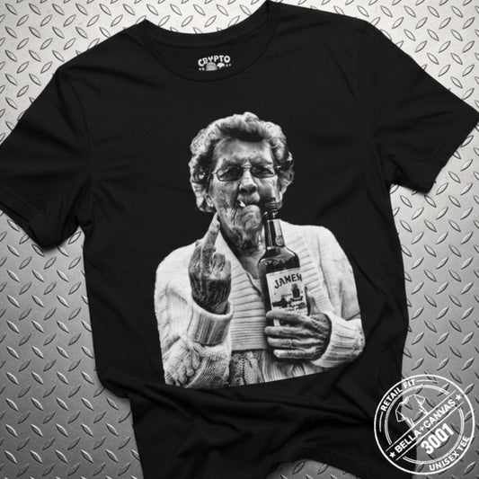 Granny Middle Finger Holding a Jameson Whiskey Tee | Bella + Canvas Unisex T-shirt