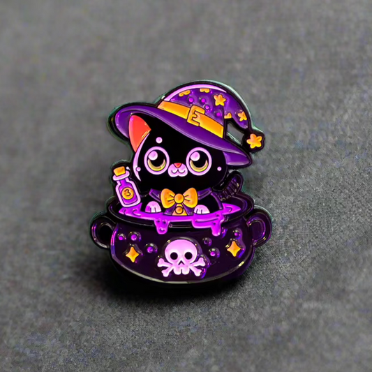 Cute Black Witch Cat Pinback Button | Pinback Button | Cats, Halloween | Goth/Gothic