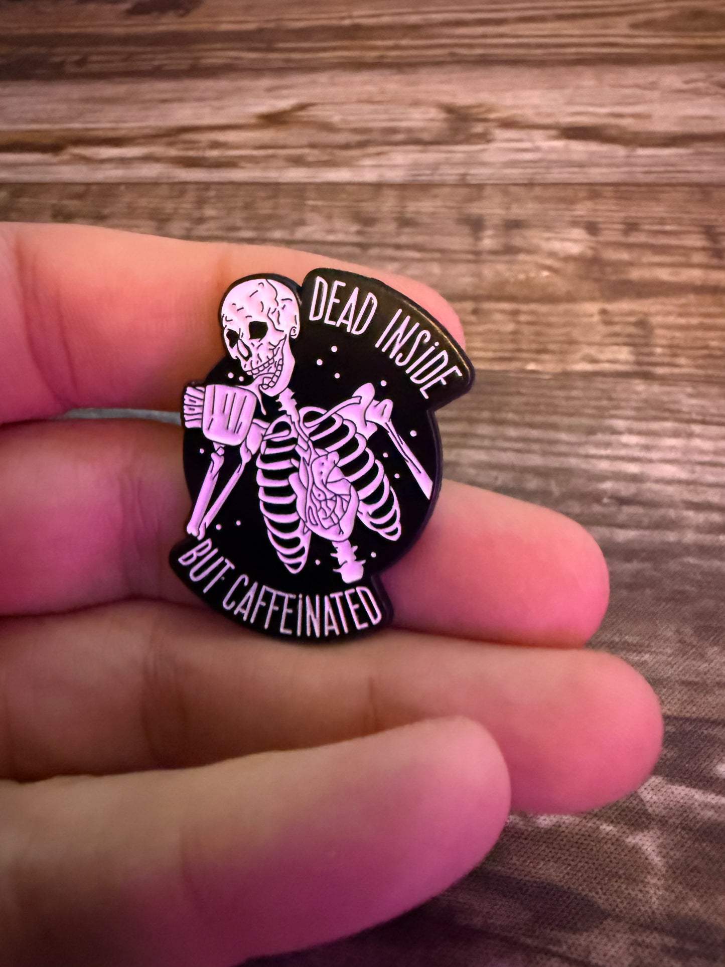 Dead Inside But Caffeinated Pinback Button | Pinback Button | Skulls & Skeletons, Funny | Goth/Gothic