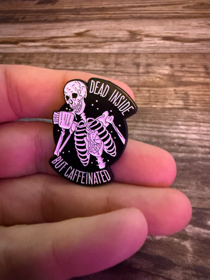 Dead Inside But Caffeinated Pinback Button | Pinback Button | Skulls & Skeletons, Funny | Goth/Gothic