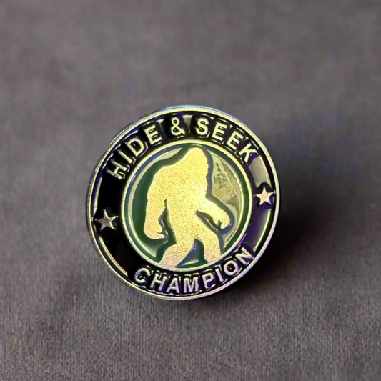 Bigfoot Hide and Seek Champion Pinback Button | Pinback Button | Cryptids, Funny | Outdoor Adventure