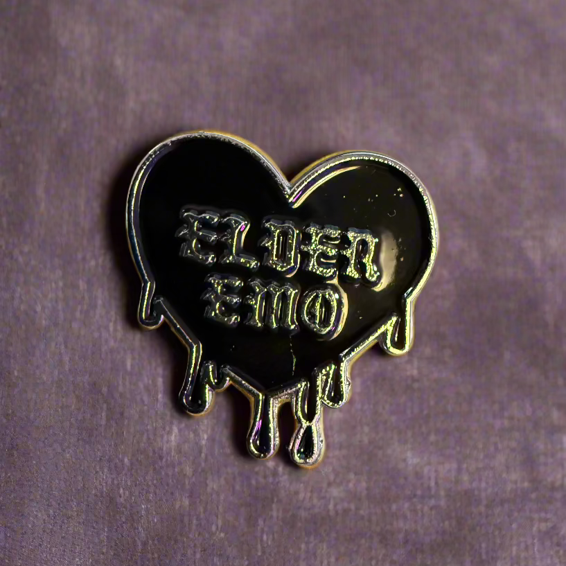 Elder Emo Black Heart Pinback Button | Pinback Button | Funny, Goth/Gothic | Emo Aesthetic