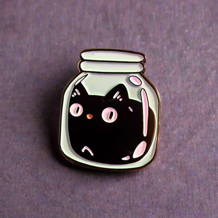 Black Cat in a Jar Pinback Button | Pinback Button | Cats, Goth/Gothic | Weird & Introvert