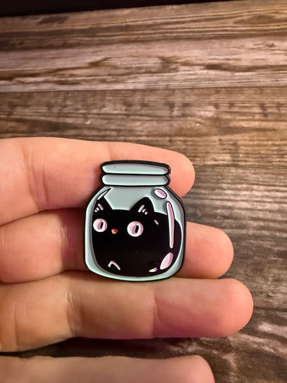 Black Cat in a Jar Pinback Button | Pinback Button | Cats, Goth/Gothic | Weird & Introvert