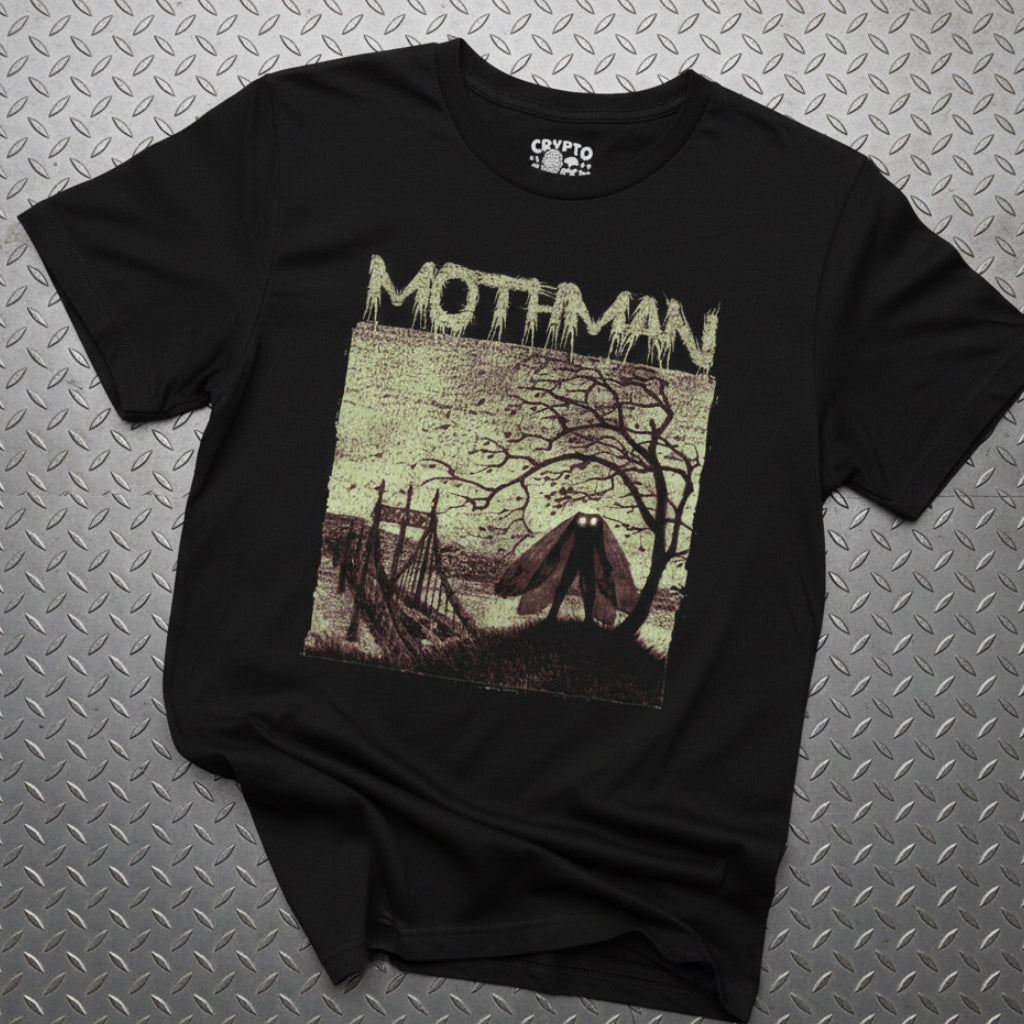 Mothman Cryptids Shirt Gildan 5000 Flat Lay
