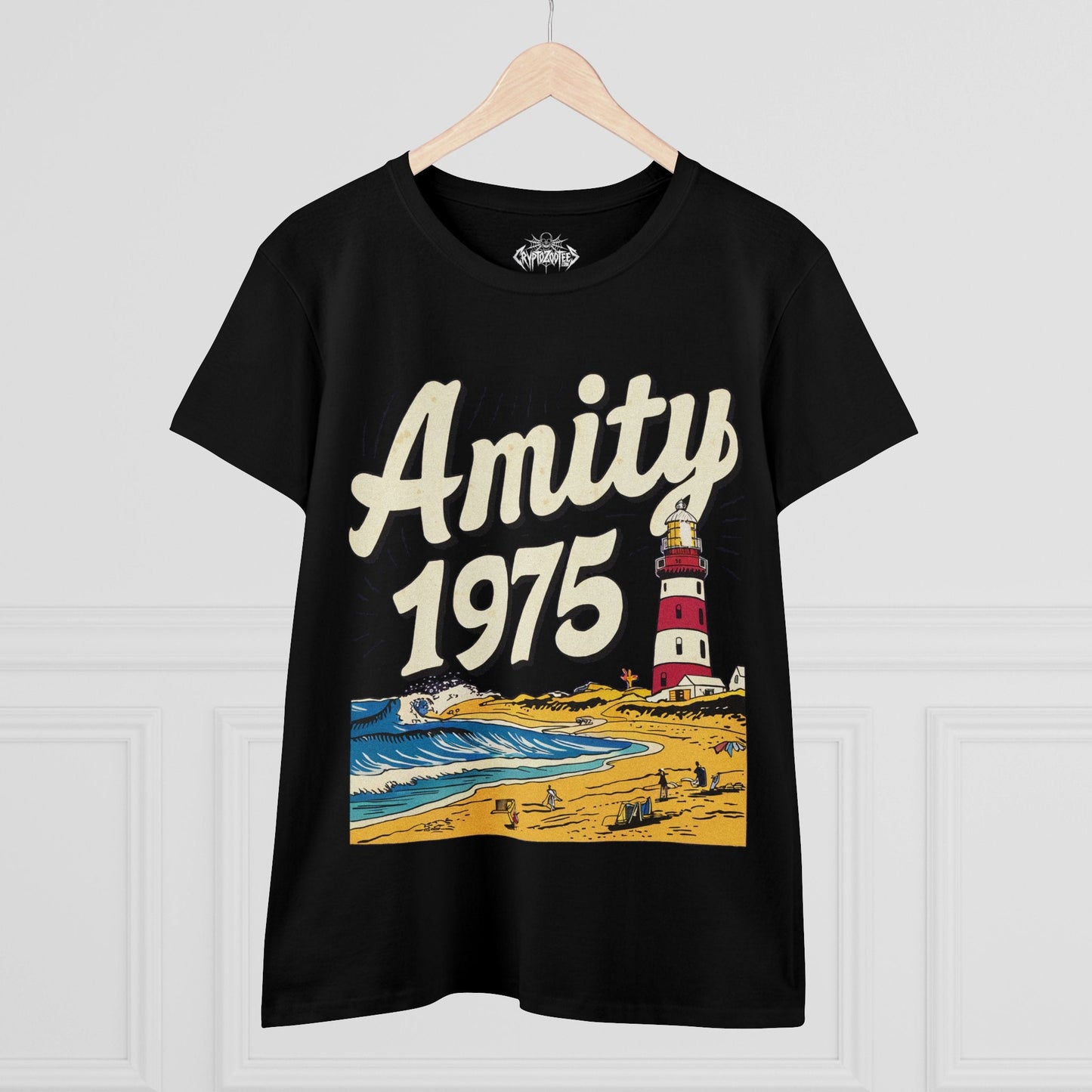 T-Shirt - Amity 1975 Jaws Inspired Ladies Tee | Retro Horror T-Shirt from Crypto Zoo Tees