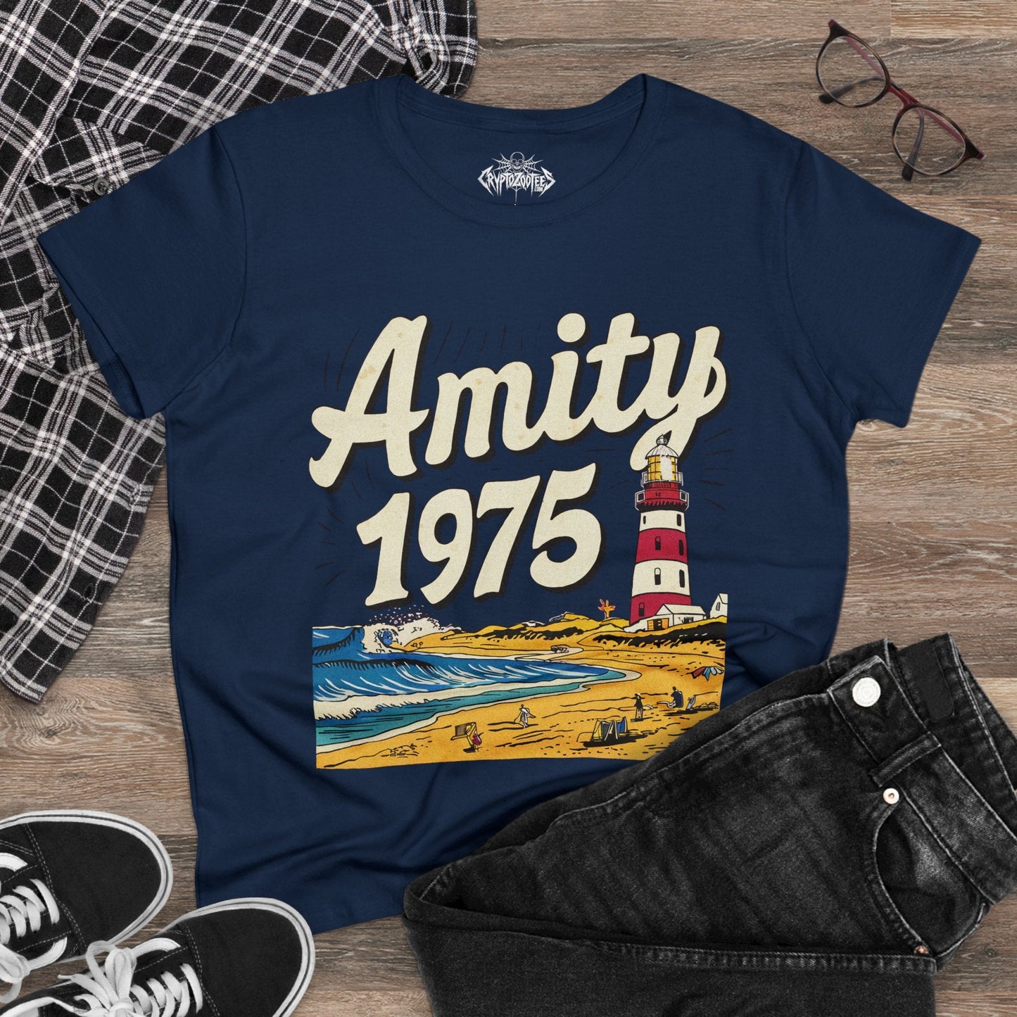 T-Shirt - Amity 1975 Jaws Inspired Ladies Tee | Retro Horror T-Shirt from Crypto Zoo Tees