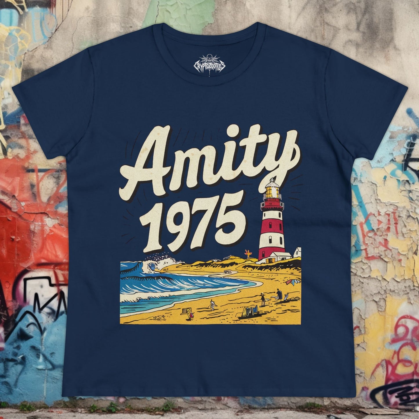 T-Shirt - Amity 1975 Jaws Inspired Ladies Tee | Retro Horror T-Shirt from Crypto Zoo Tees