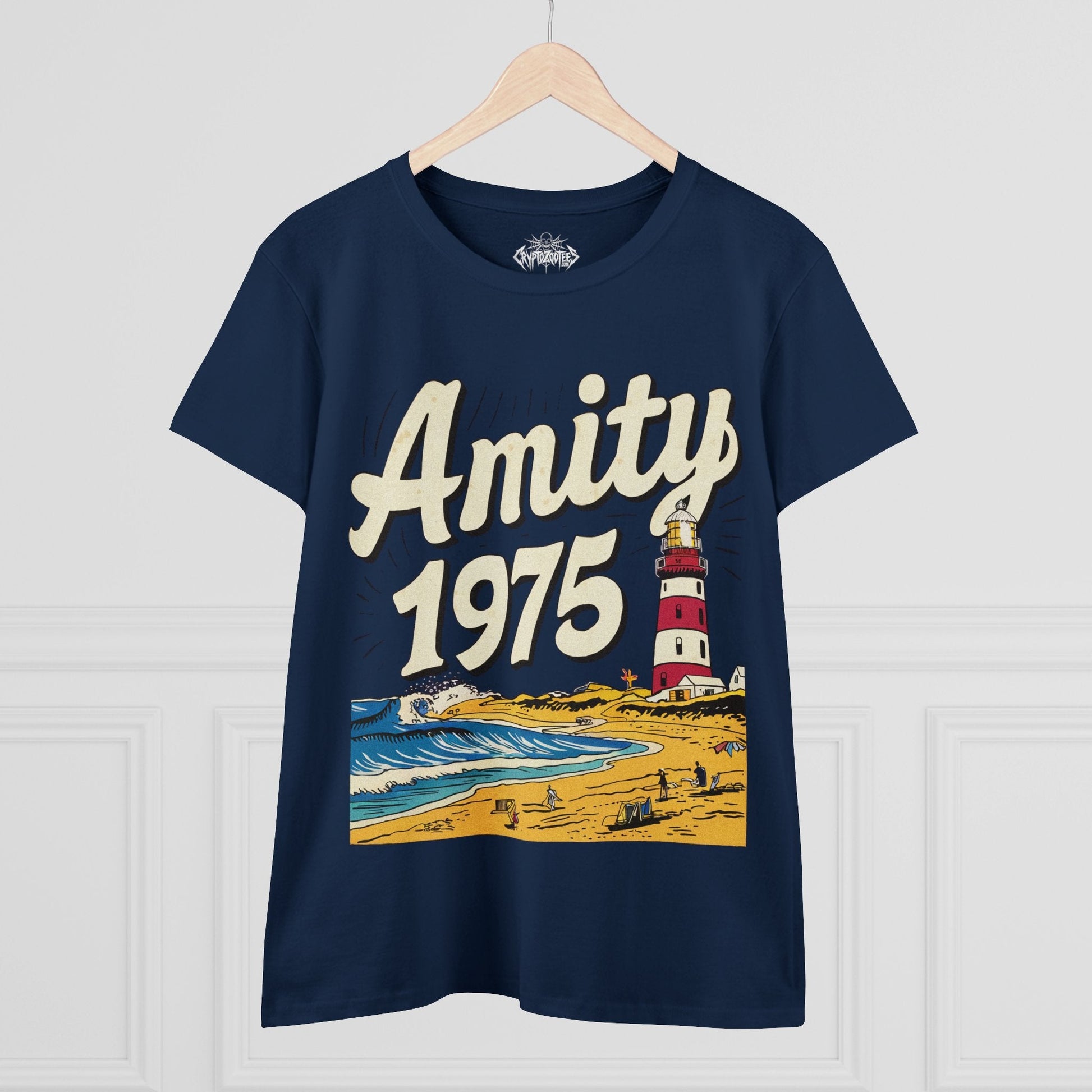 T-Shirt - Amity 1975 Jaws Inspired Ladies Tee | Retro Horror T-Shirt from Crypto Zoo Tees