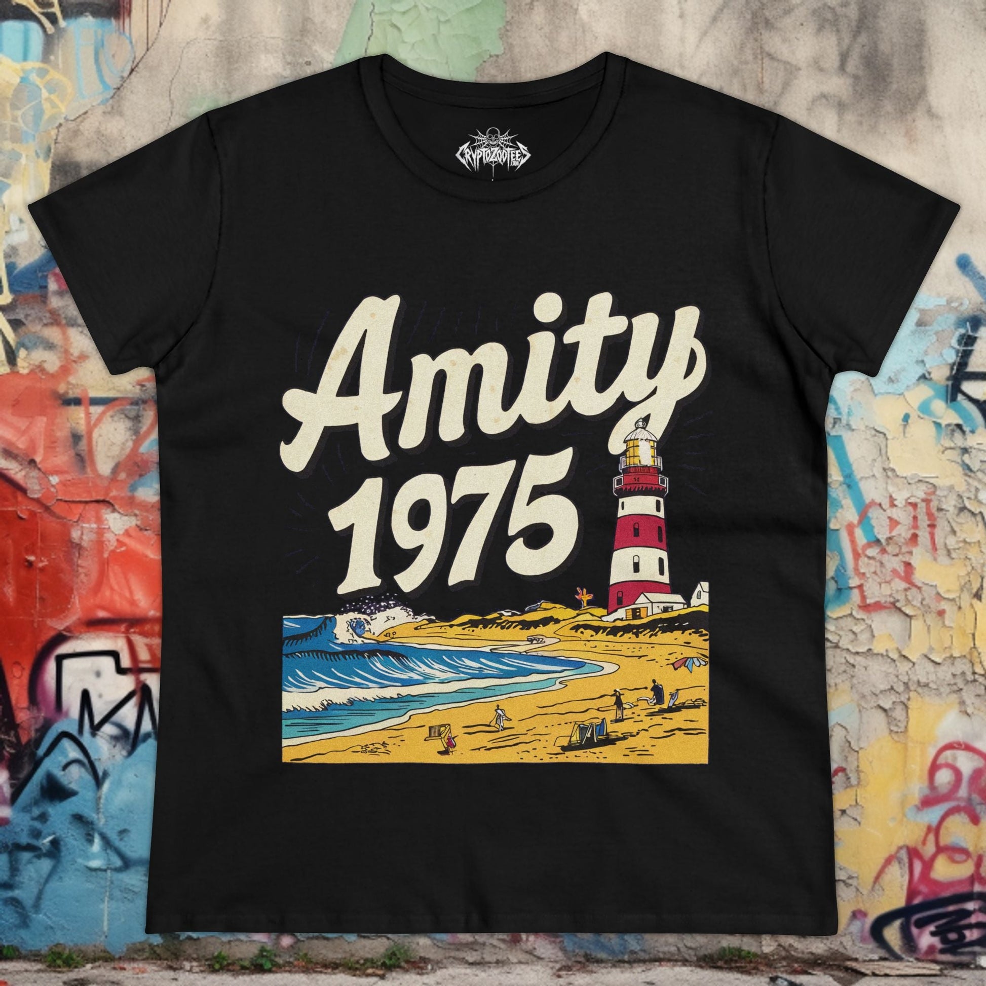 T-Shirt - Amity 1975 Jaws Inspired Ladies Tee | Retro Horror T-Shirt from Crypto Zoo Tees