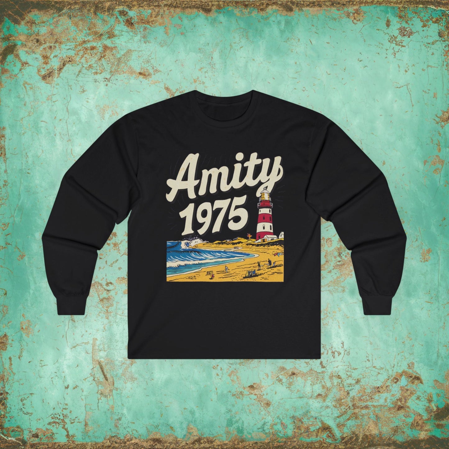 Long - sleeve - Amity 1975 Jaws Inspired Long Sleeve Tee | Retro Horror Shirt from Crypto Zoo Tees