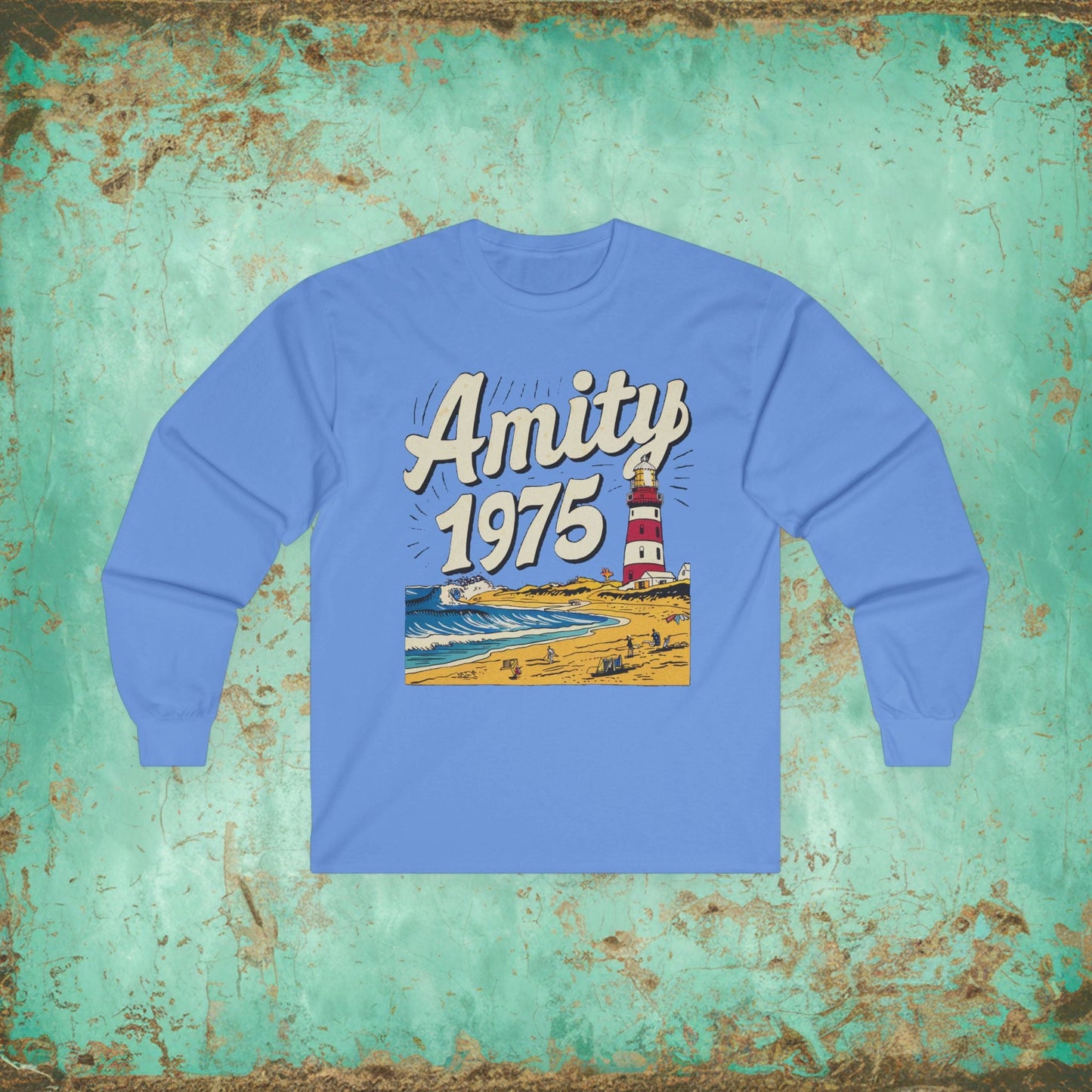 Long - sleeve - Amity 1975 Jaws Inspired Long Sleeve Tee | Retro Horror Shirt from Crypto Zoo Tees