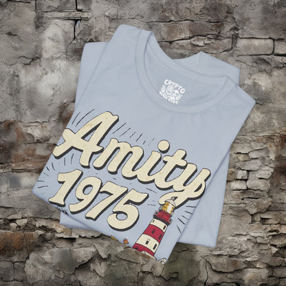 T-Shirt - Amity 1975 Jaws Movie Shark Week Fan Shirt | Bella + Canvas Unisex T-shirt from Crypto Zoo Tees